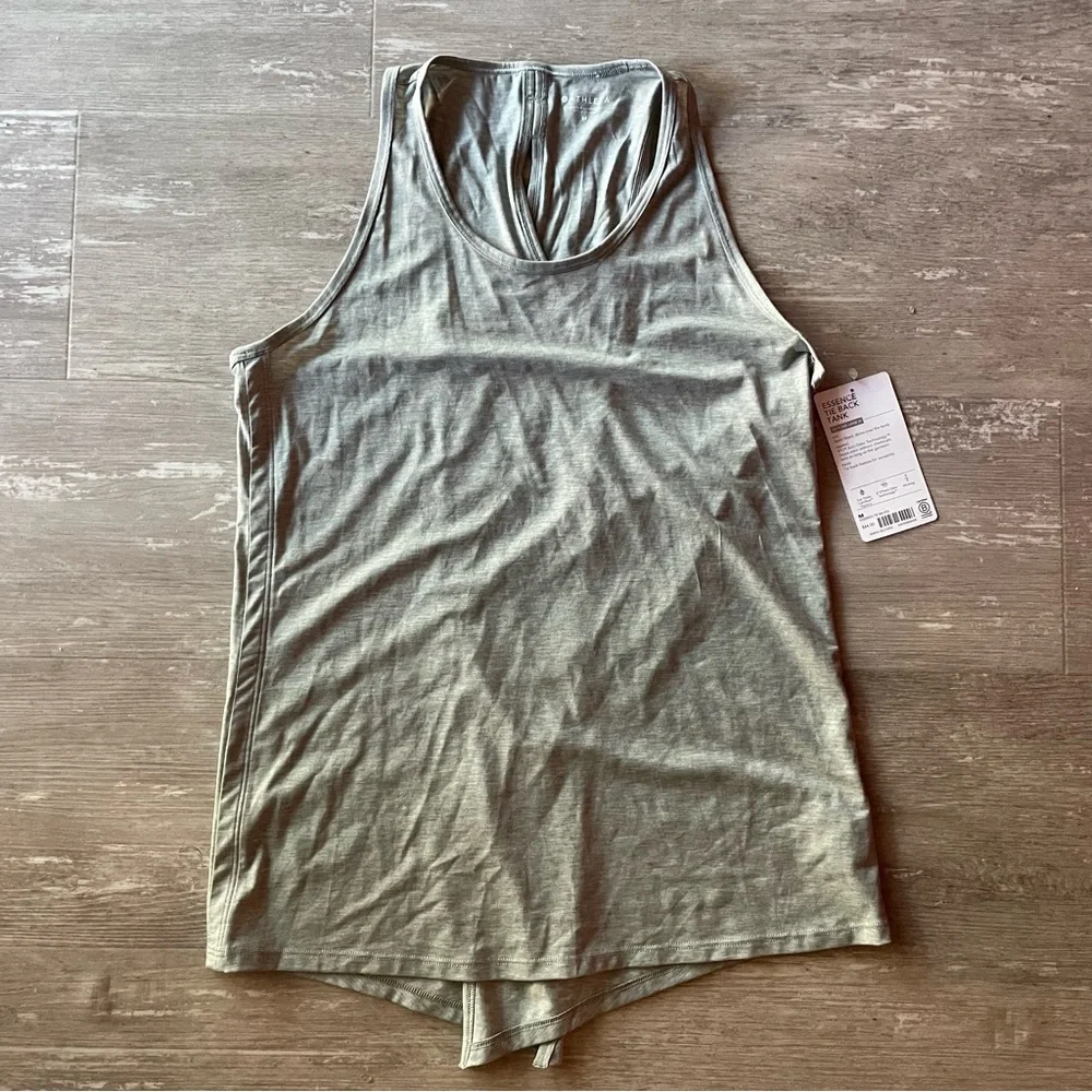 Sold Medium NWT Athleta Essence Tie Back Tank Top in heathered green grey - Picture 3 of 3